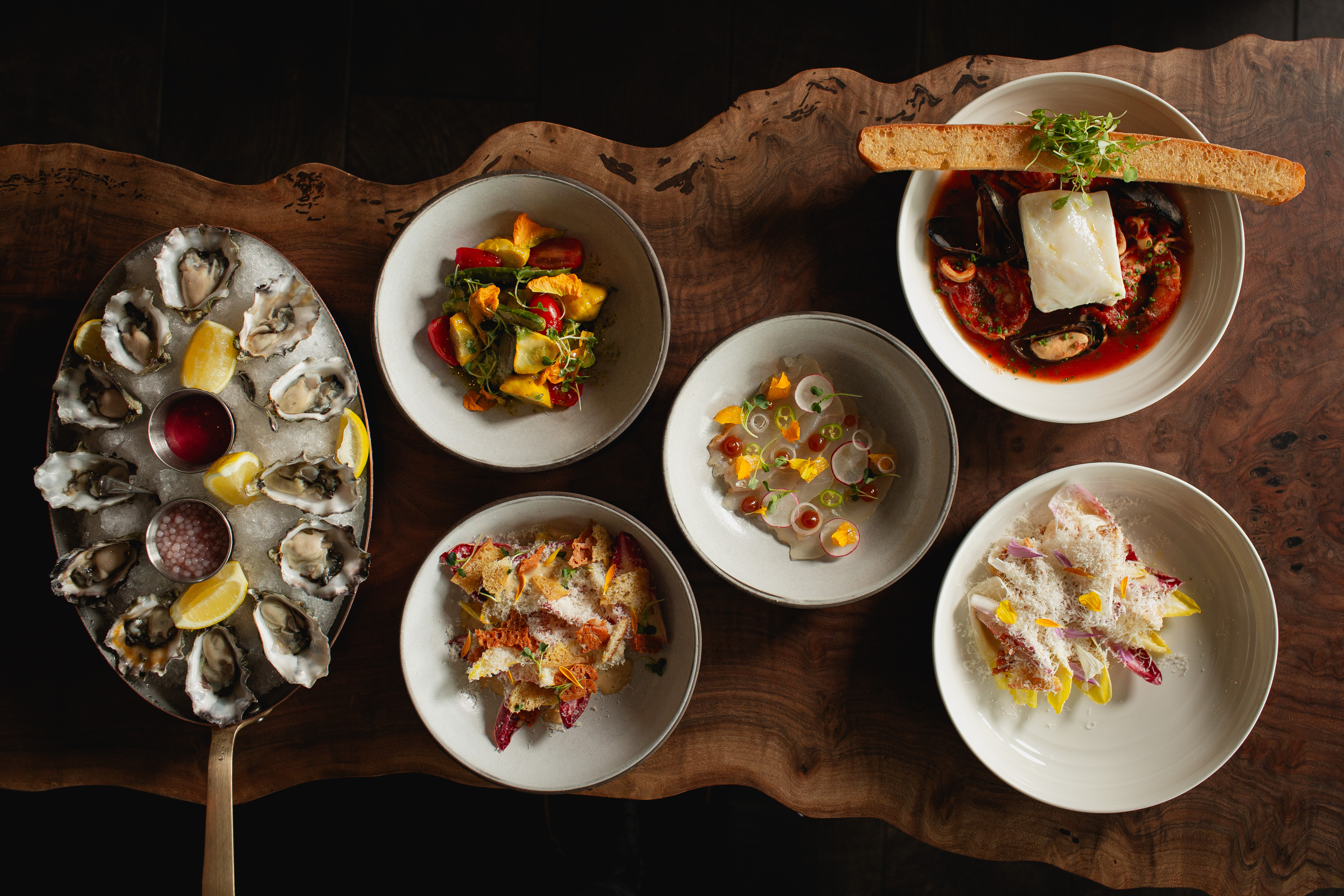 a table with plates of food