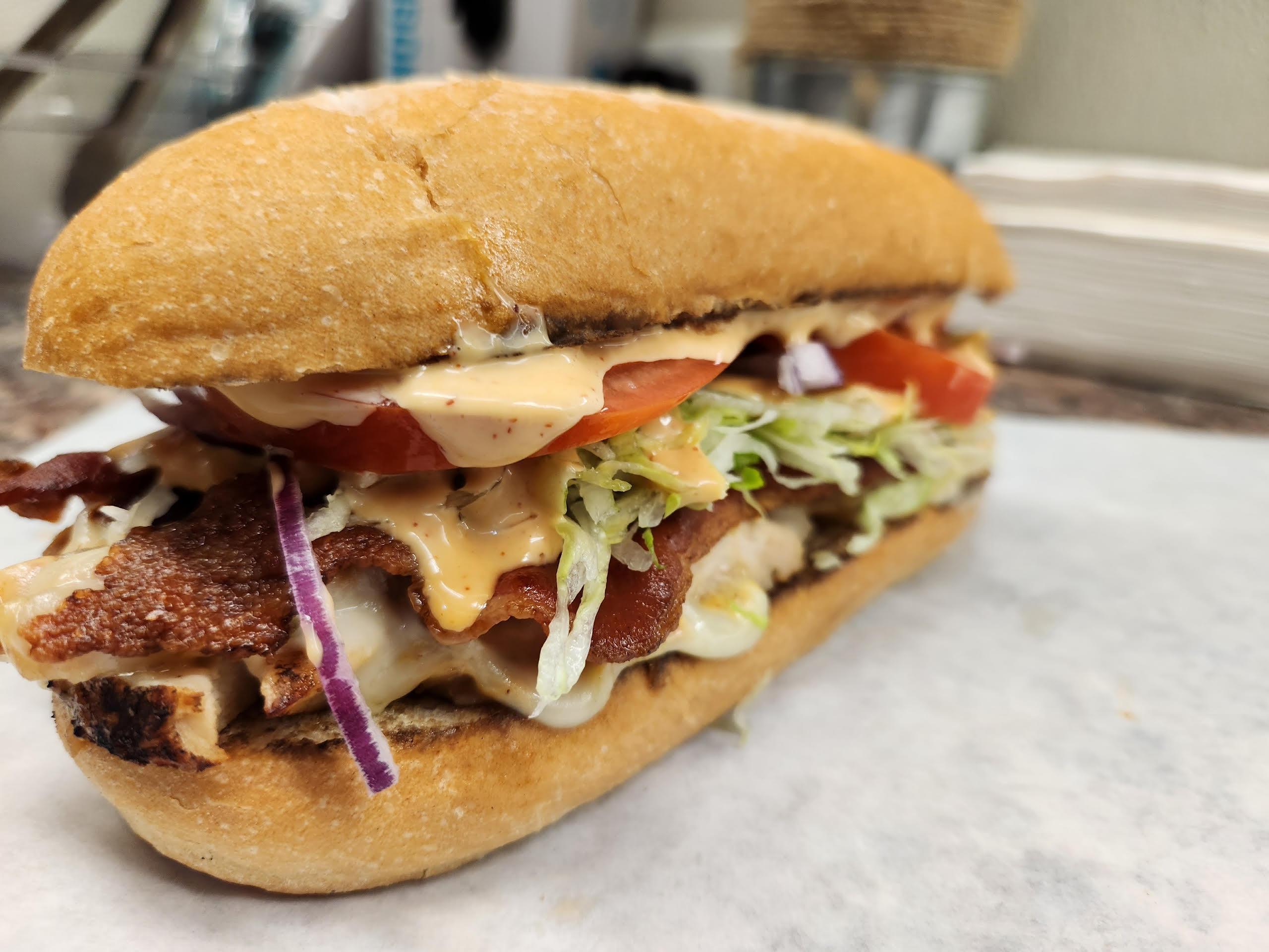 a close up of a sandwich