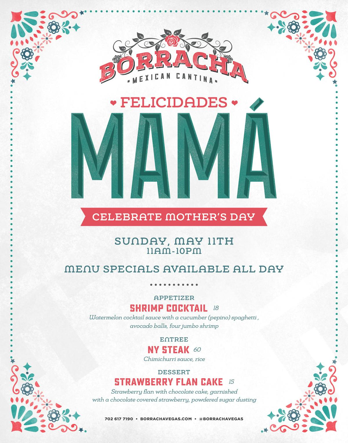 Mothers Day Celebration graphic for Borracha on May 10 and 11