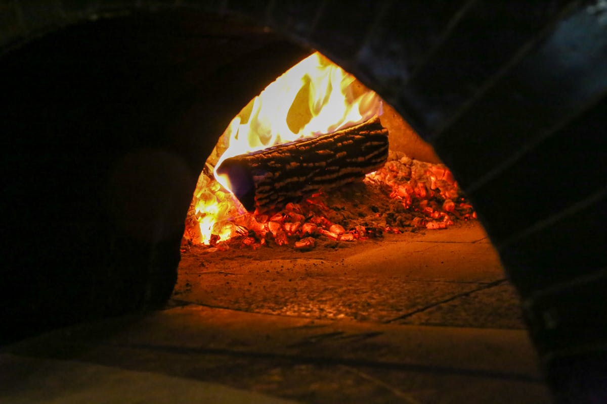 a close up of a fire oven