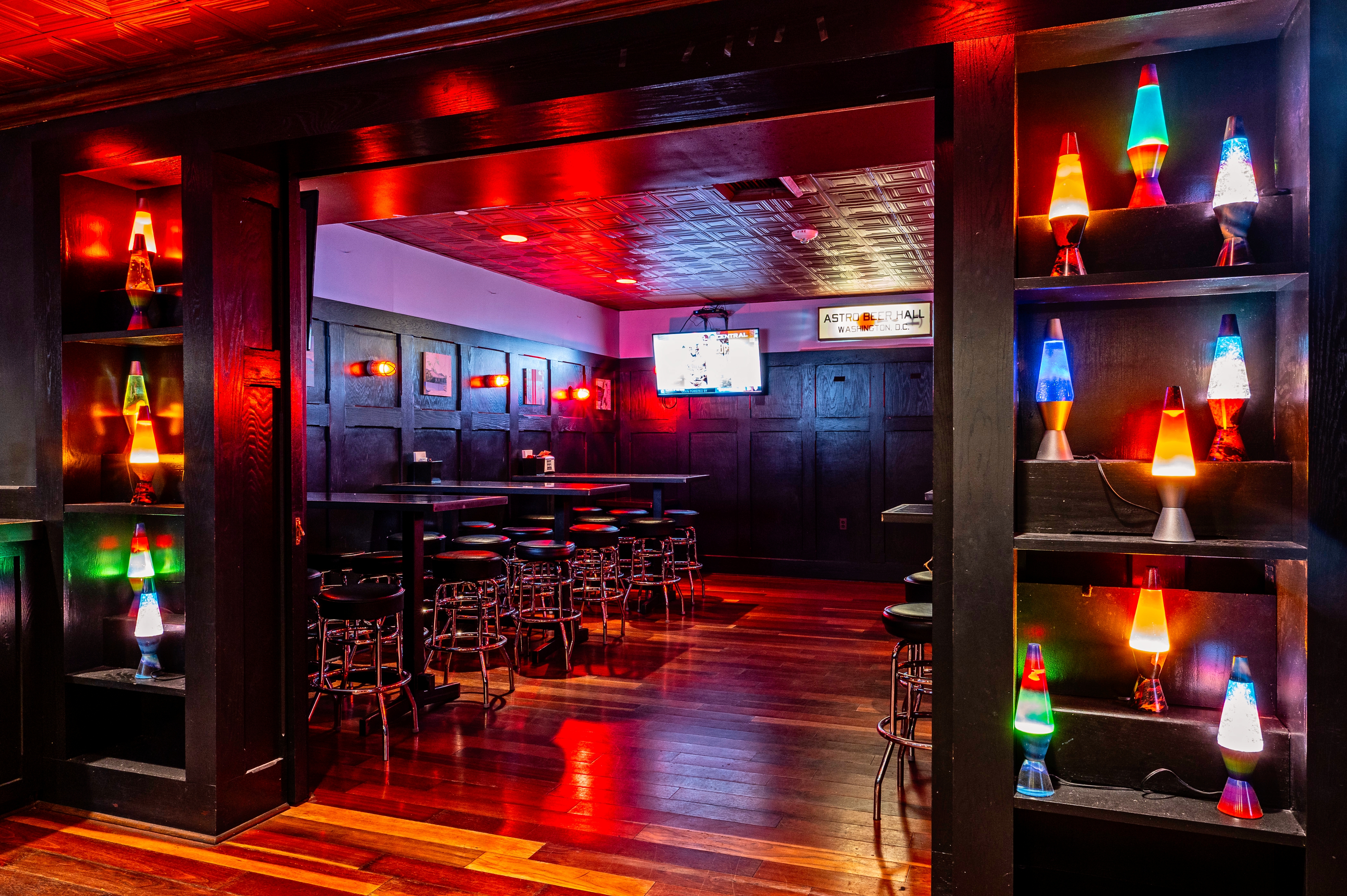 a store front at night