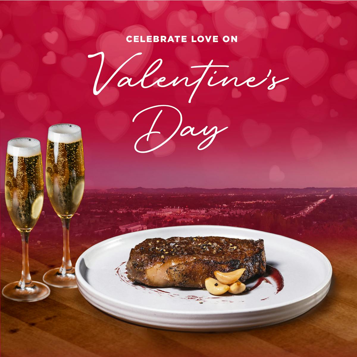 valentines day with steak and champagne