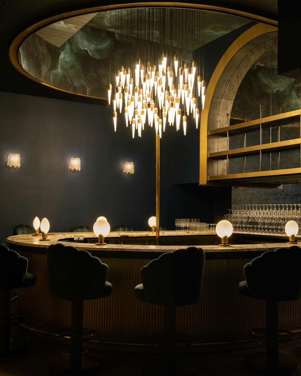 a fireplace in a dark room