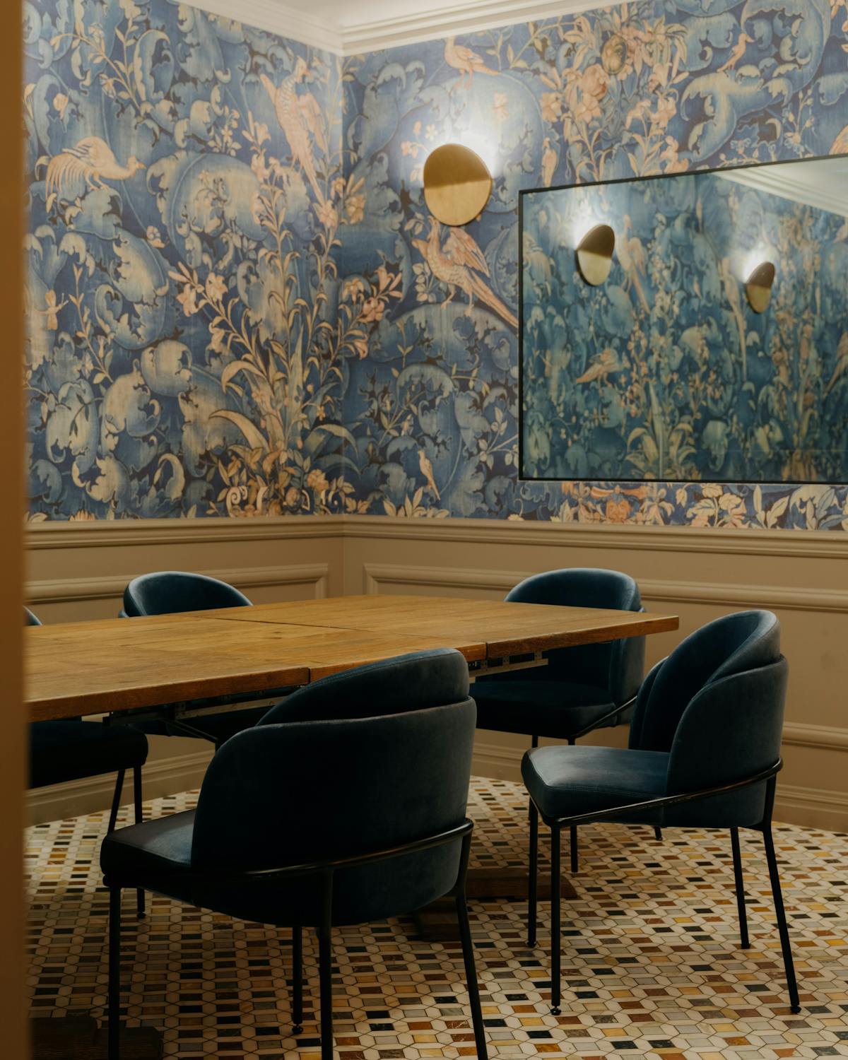 a desk with a chair in a room