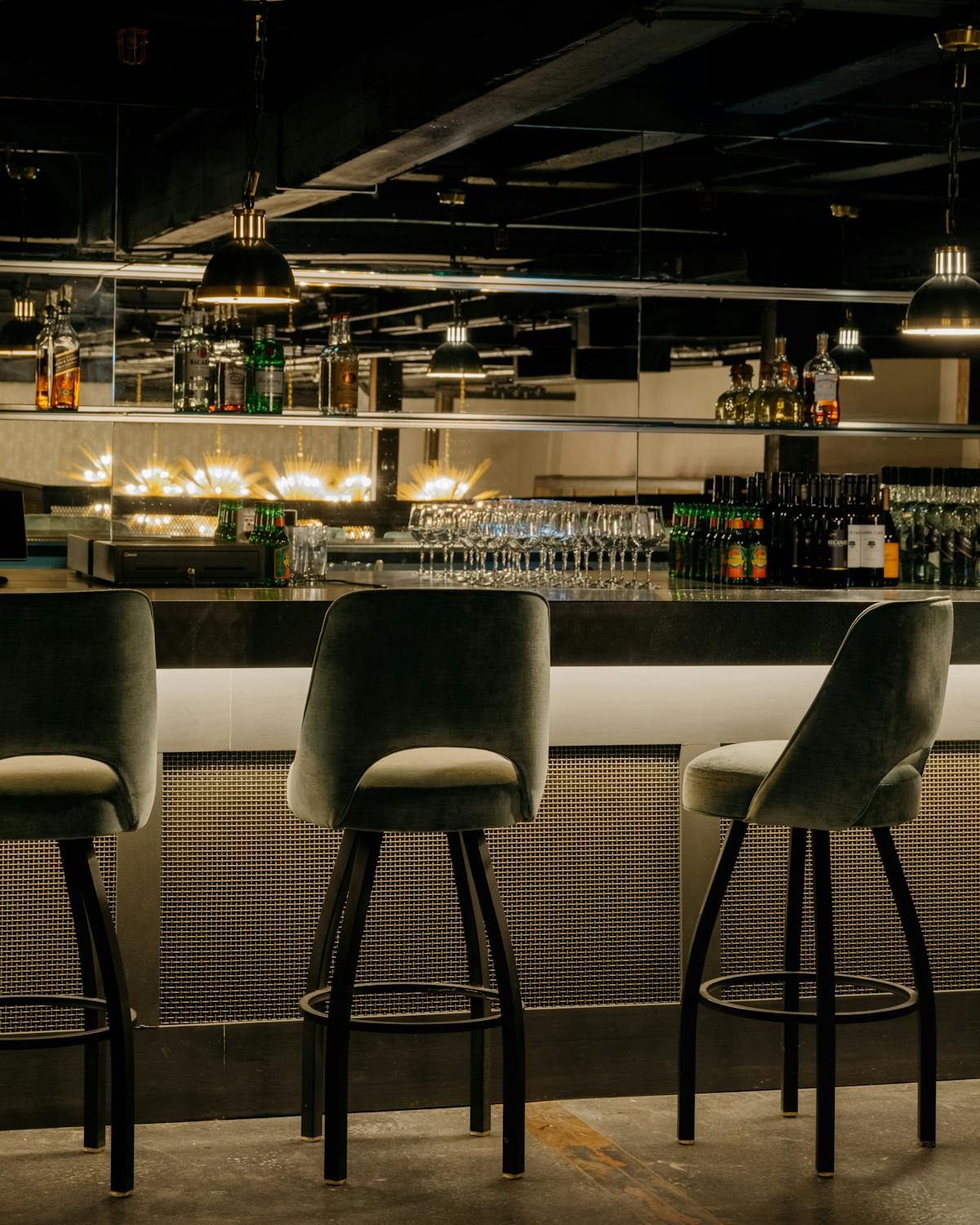 a chair sitting in front of a restaurant