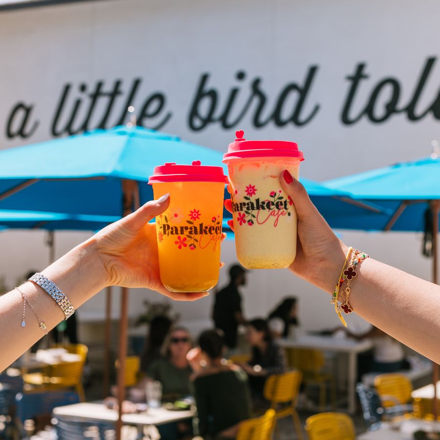 Del Mar brunch restaurant with two drinks