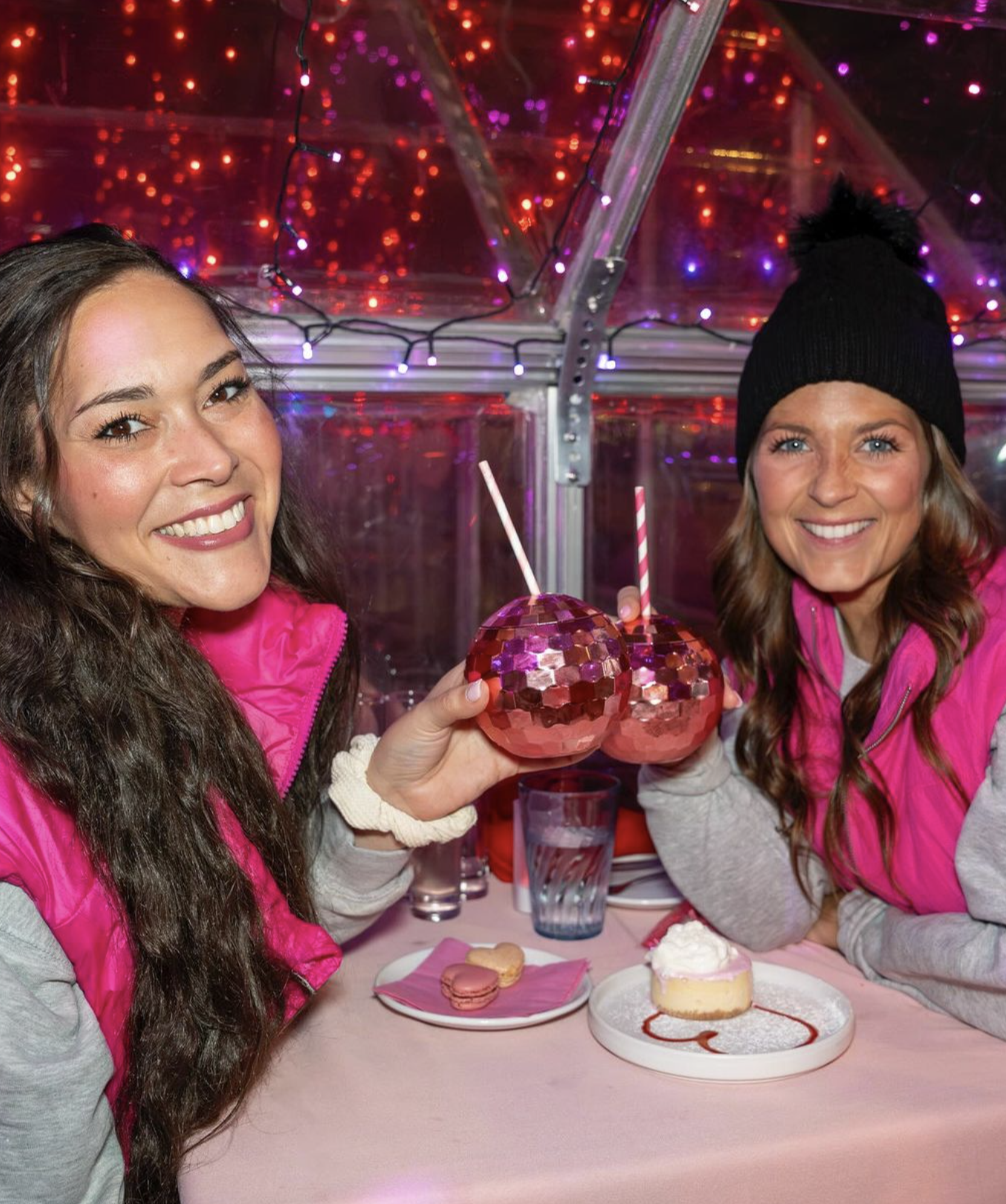 All-pink floral hallway leading to the waterfront seating.