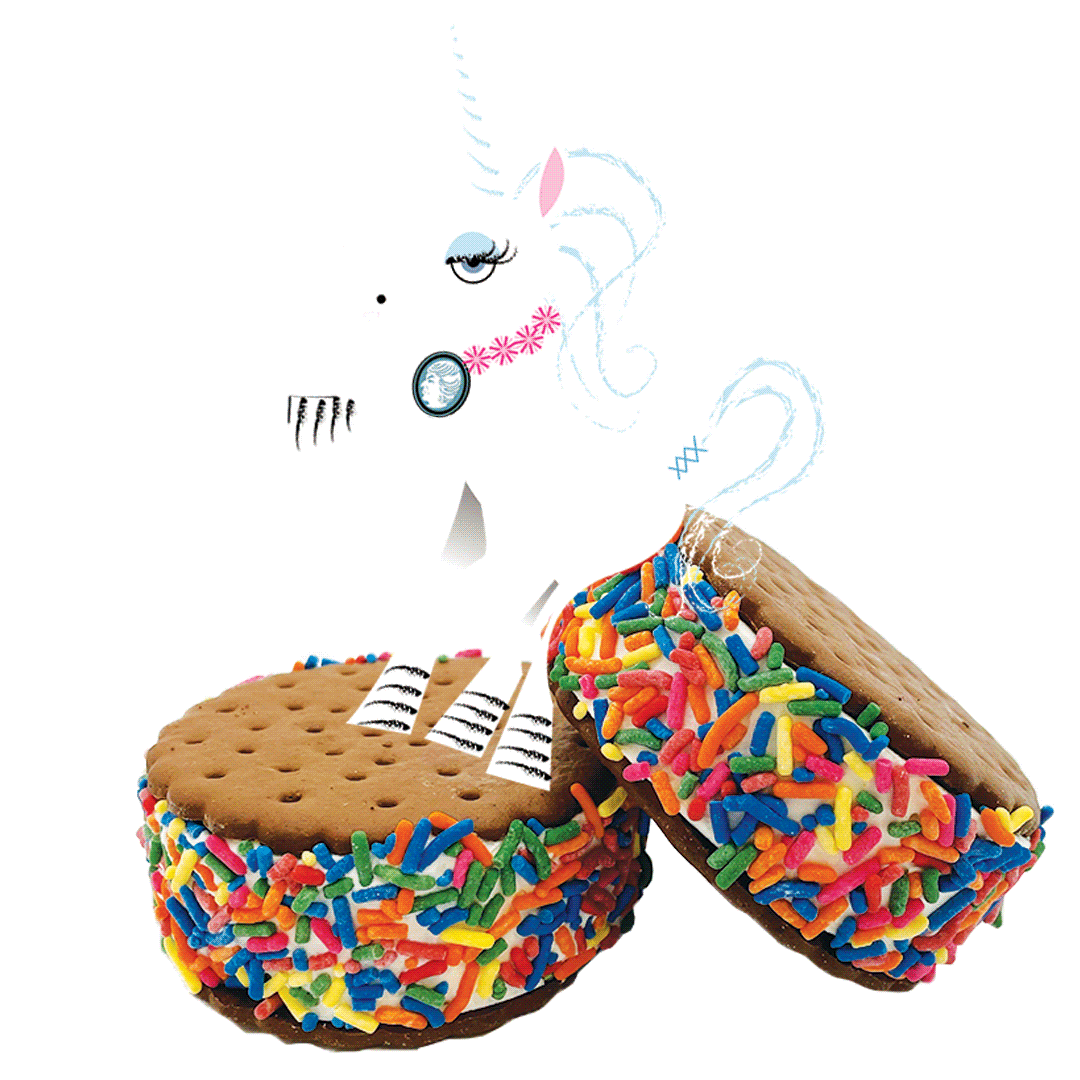 bgic unicorn sitting on trucker sandwich waiving