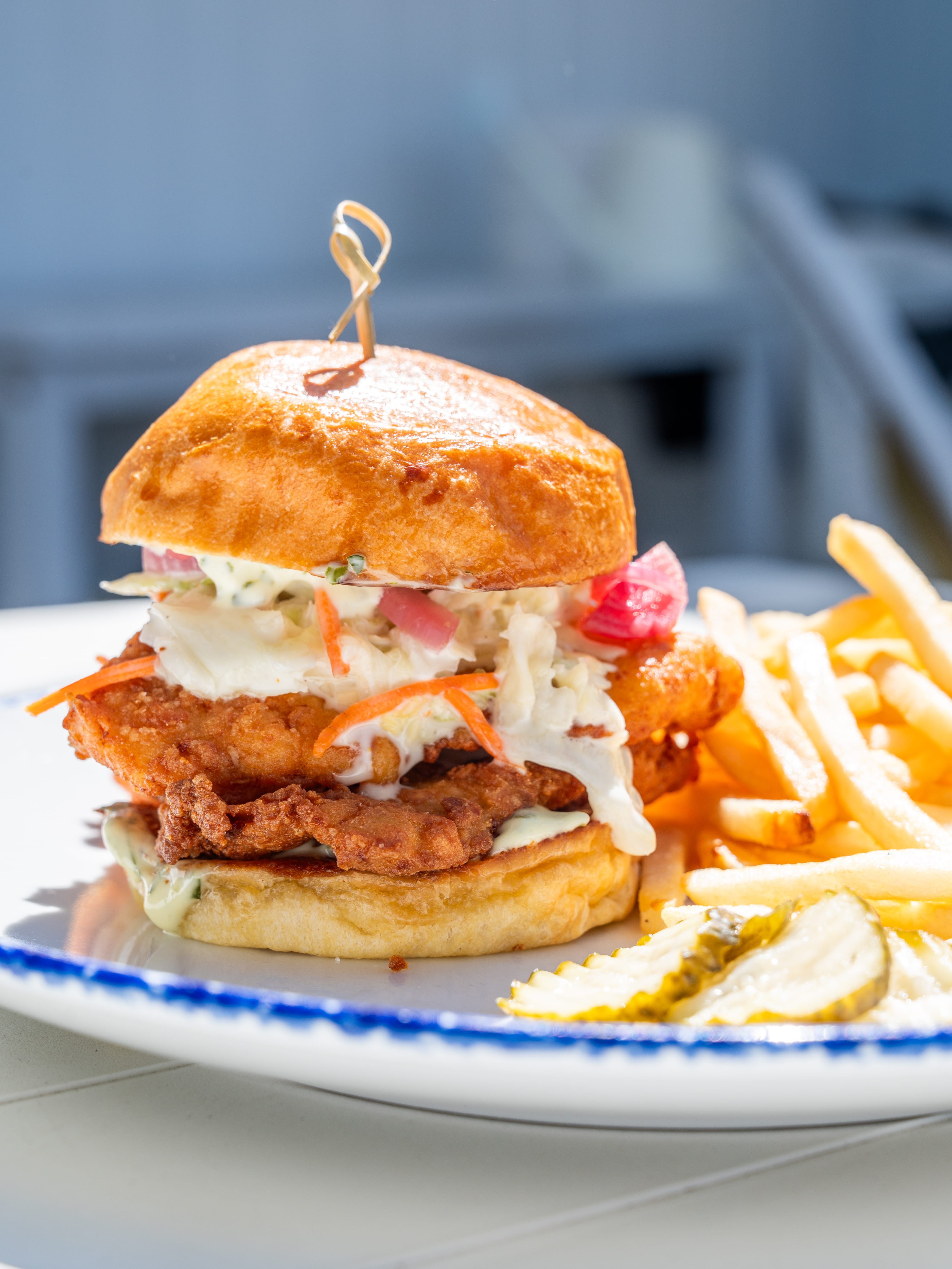 a burger and fries on a plate