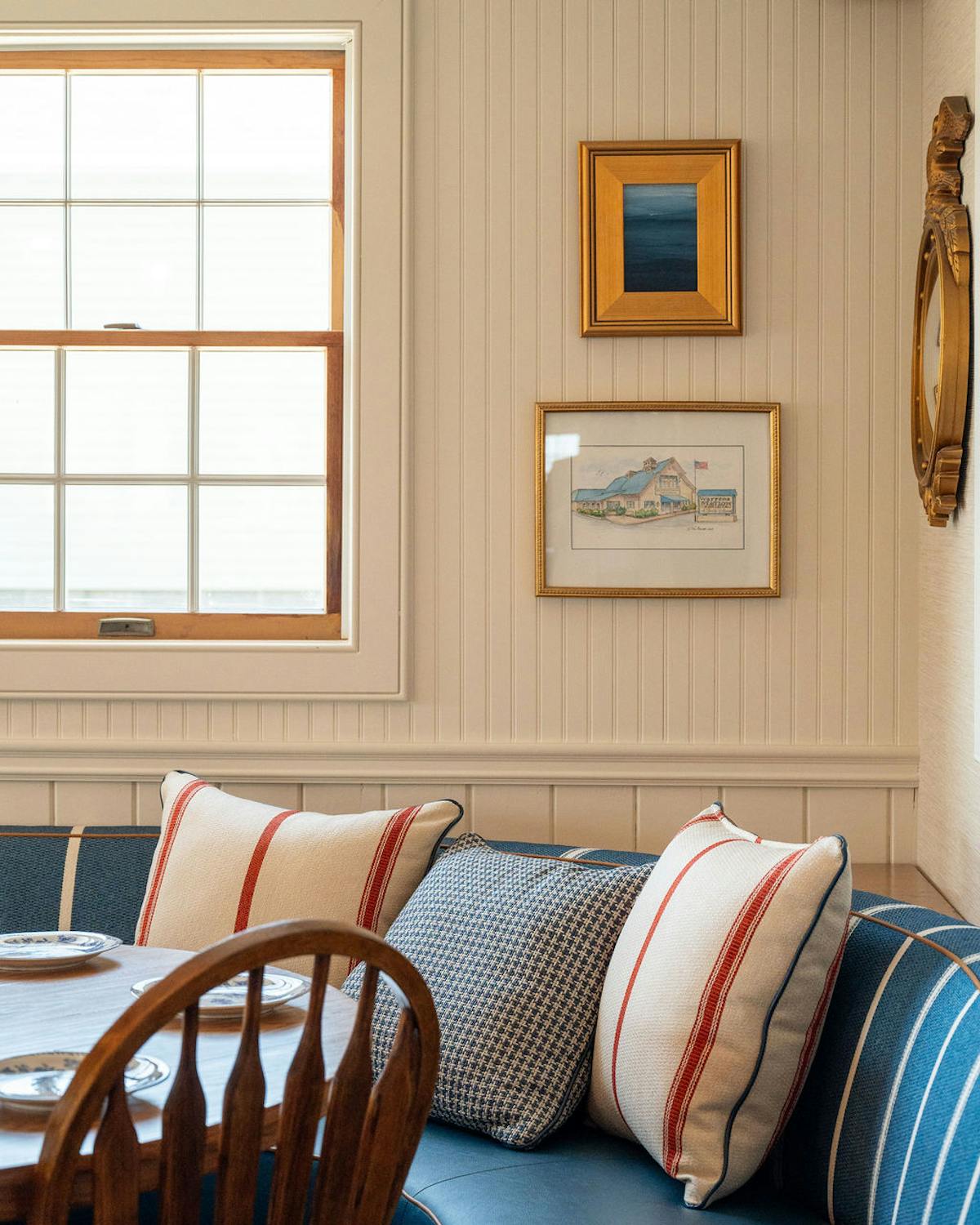 a room with a table and chairs