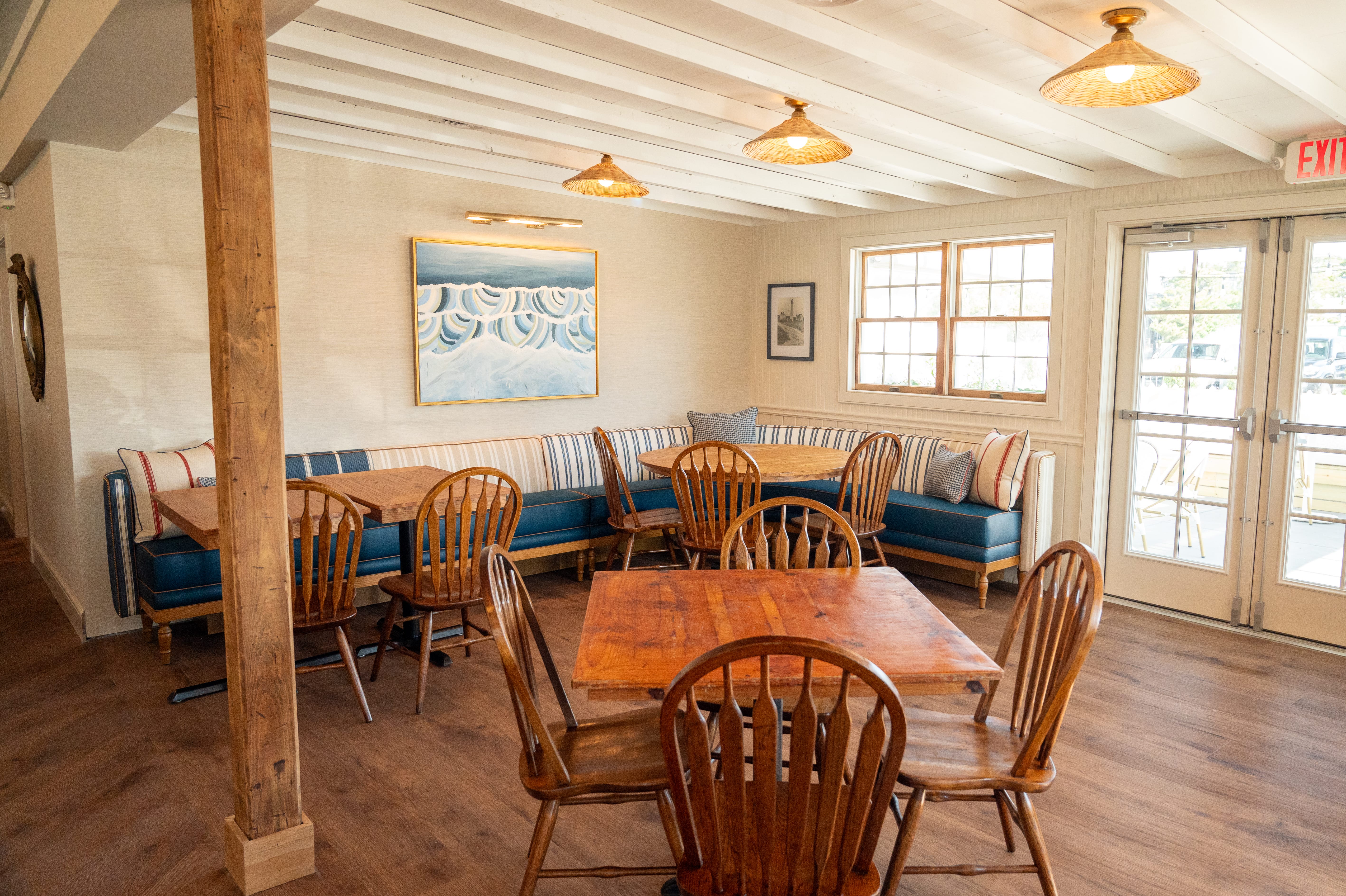 a room with a table and chairs