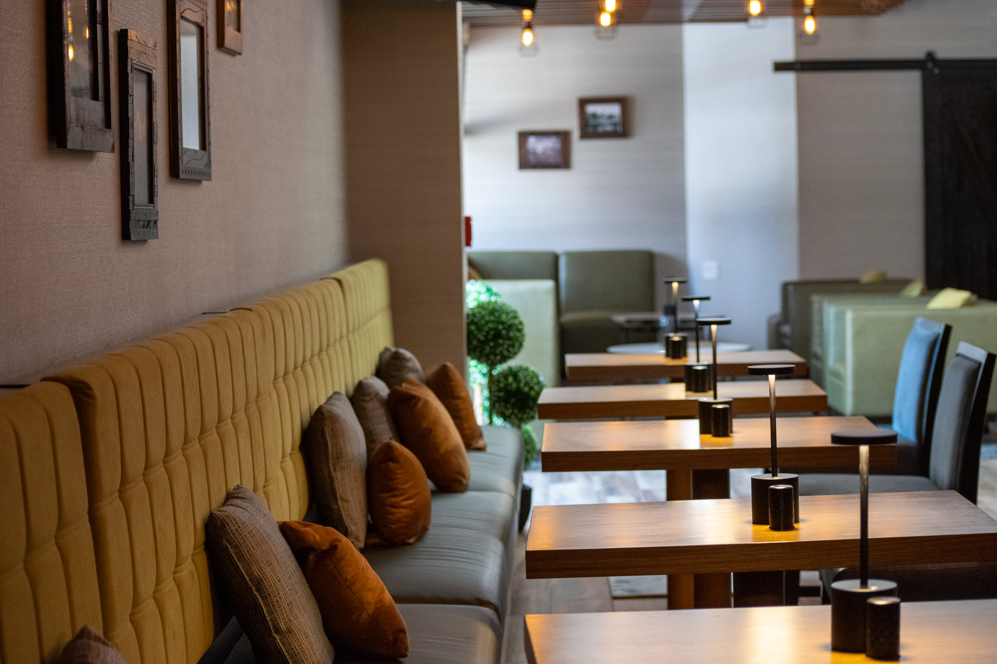 a room with tables and chairs