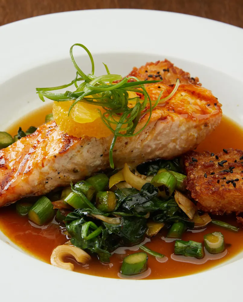 Orange miso salmon with vegetables