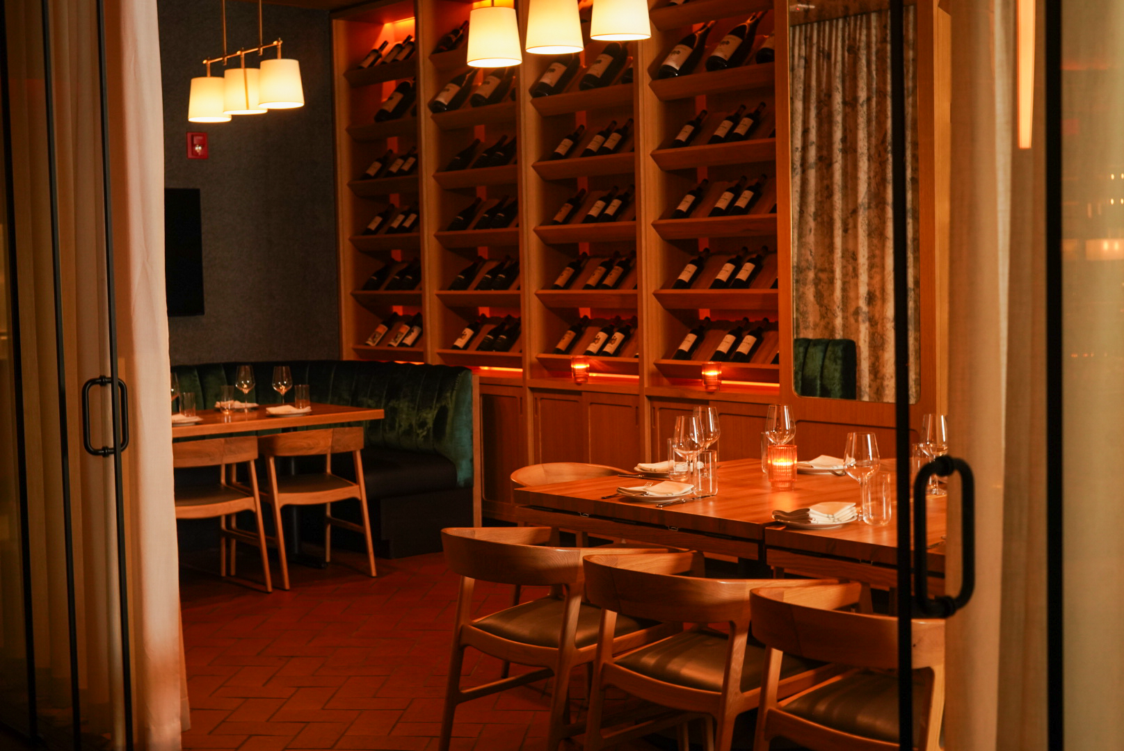 a room with tables and chairs