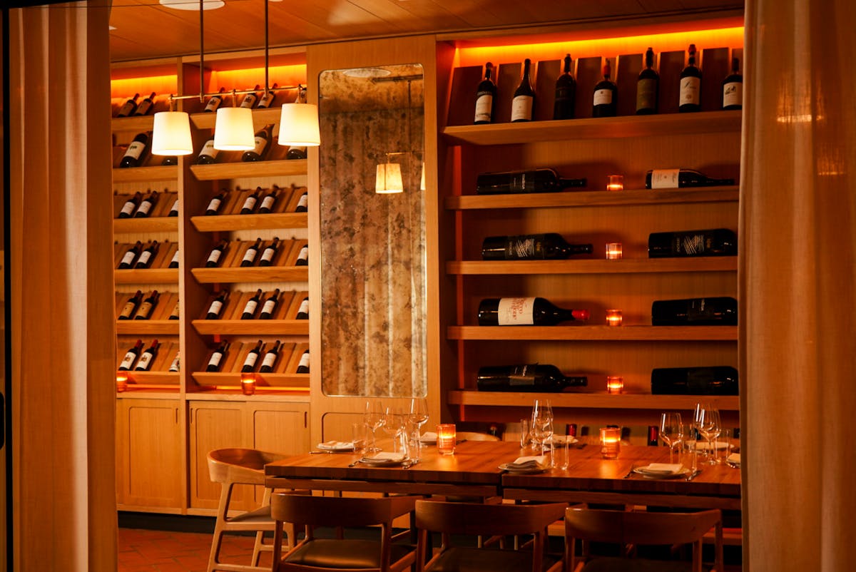 a room with tables and chairs