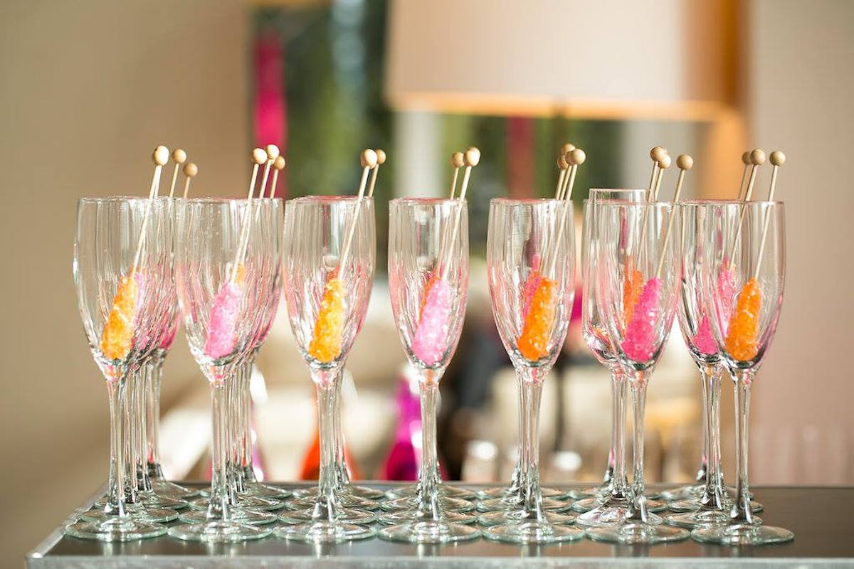 a table with wine glasses