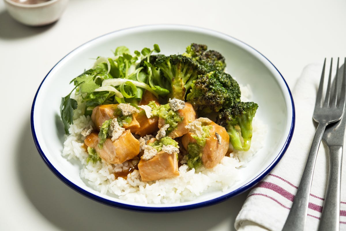 a plate of food with broccoli