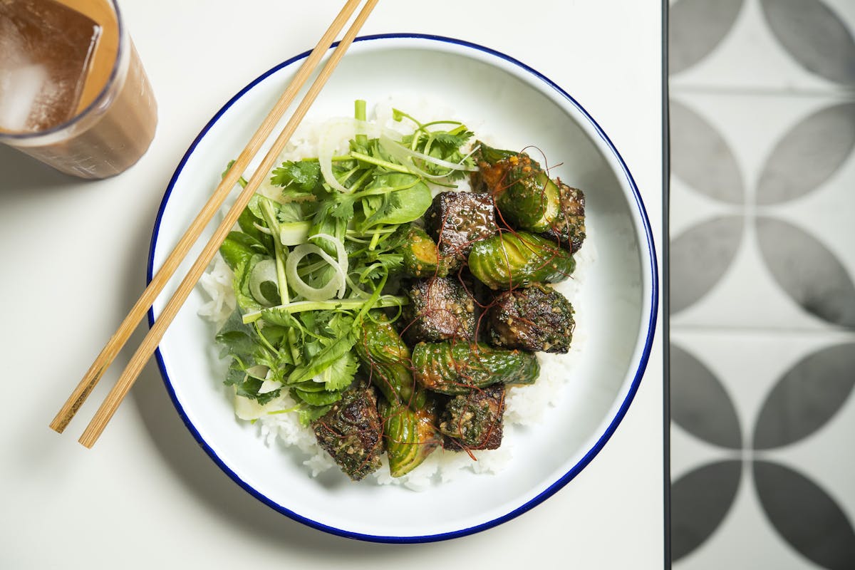 a plate of food with broccoli