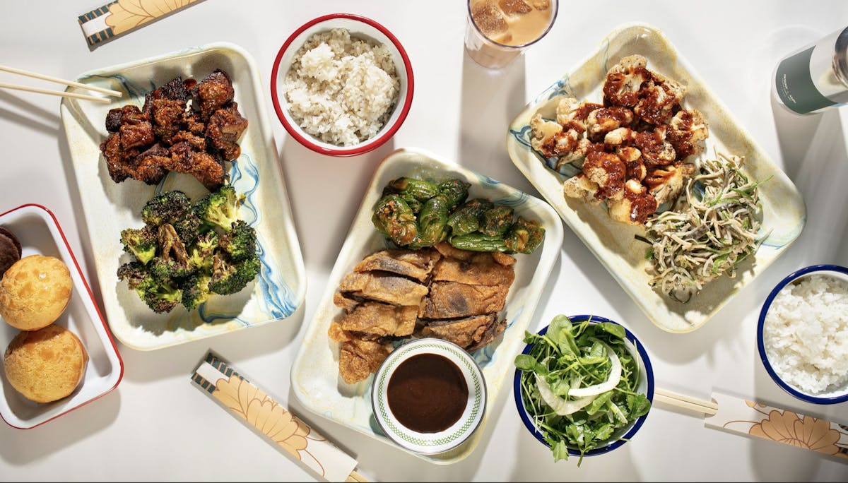 a box filled with different types of food on a table
