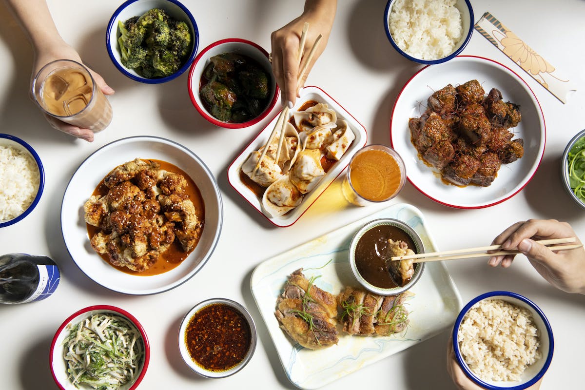 a bowl filled with different types of food on a plate