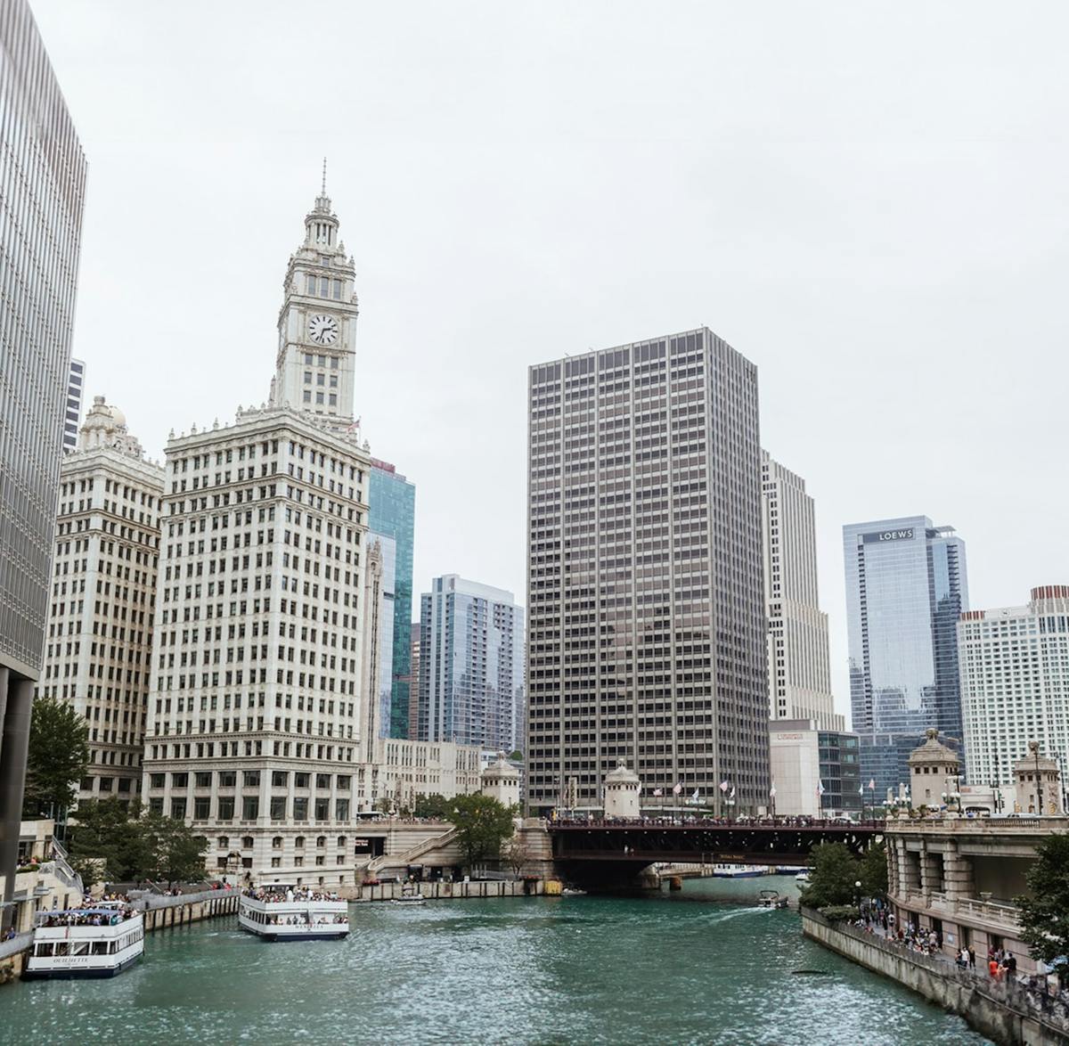 Downtown Chicago Wrigley Building on the Chicago River