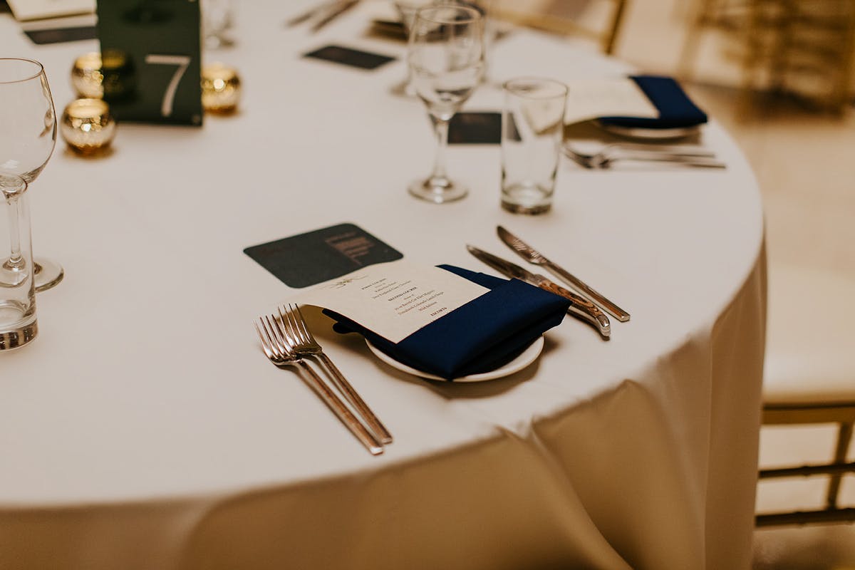 a table topped with plates and glasses