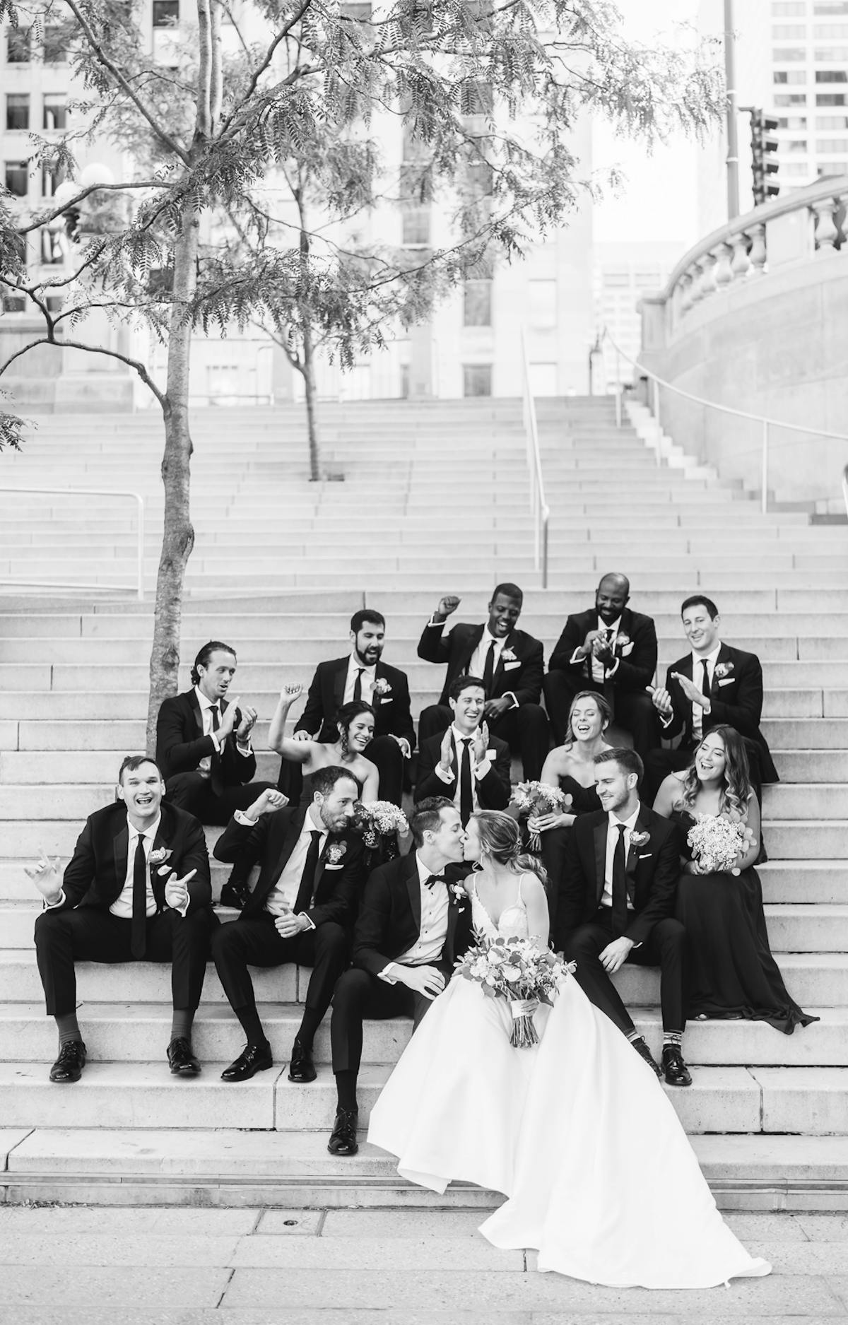 wedding party at Chicago's Riverwalk