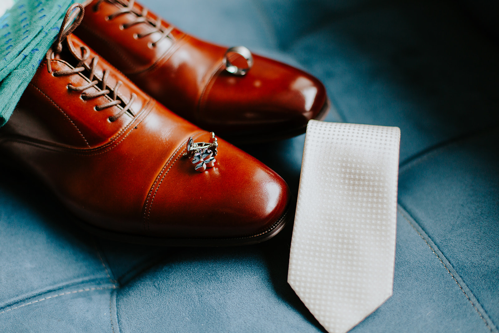 a pair of blue shoes