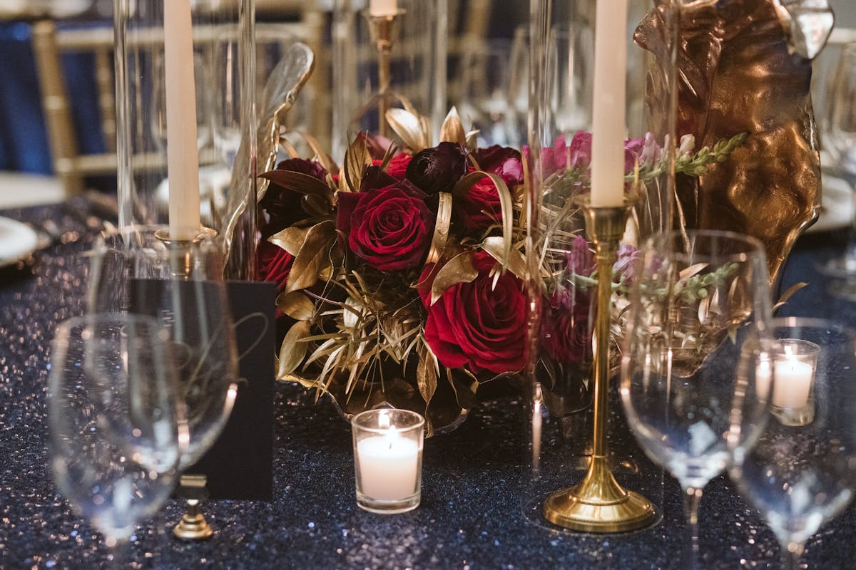 a close up of a glass vase on a table