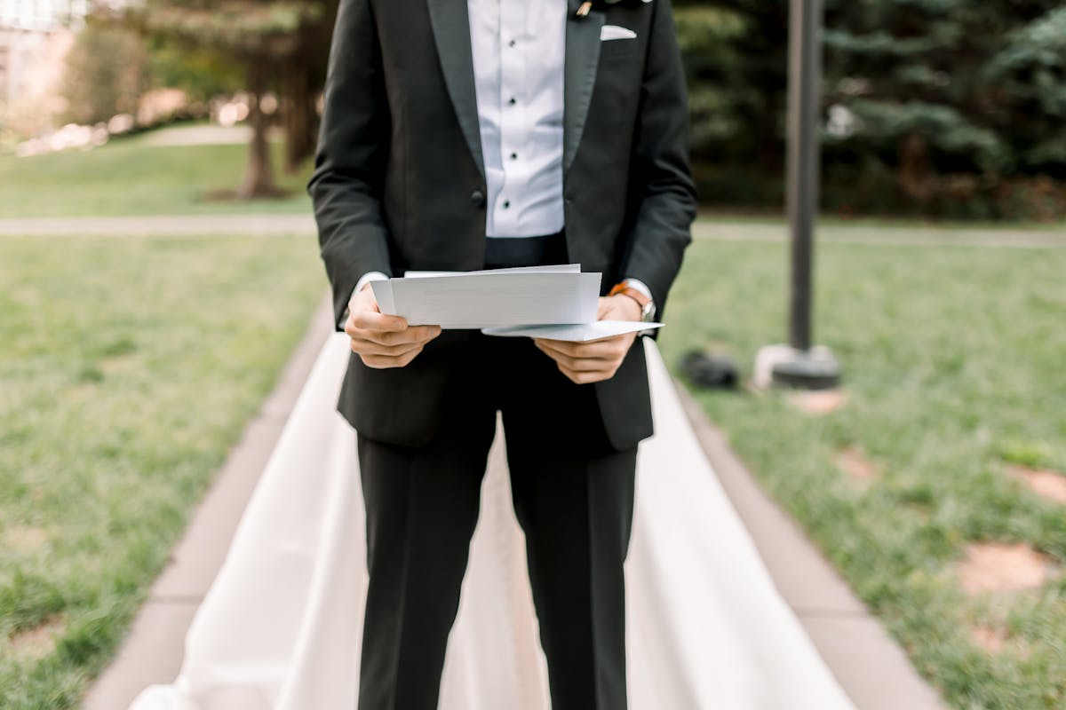 Groom reading vows at Art Institute of Chicago