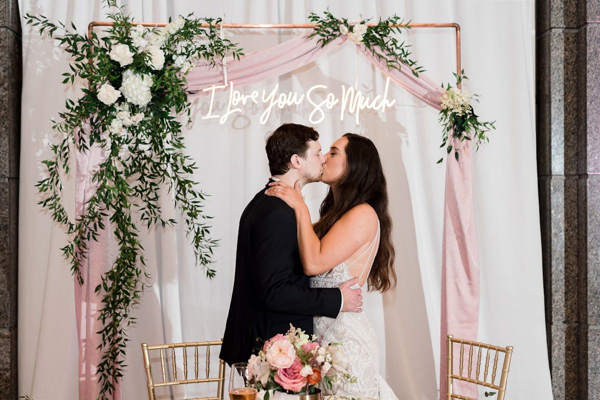 Bride & Groom Kissing at A Timeless Classic Historical Chicago Wedding Venue