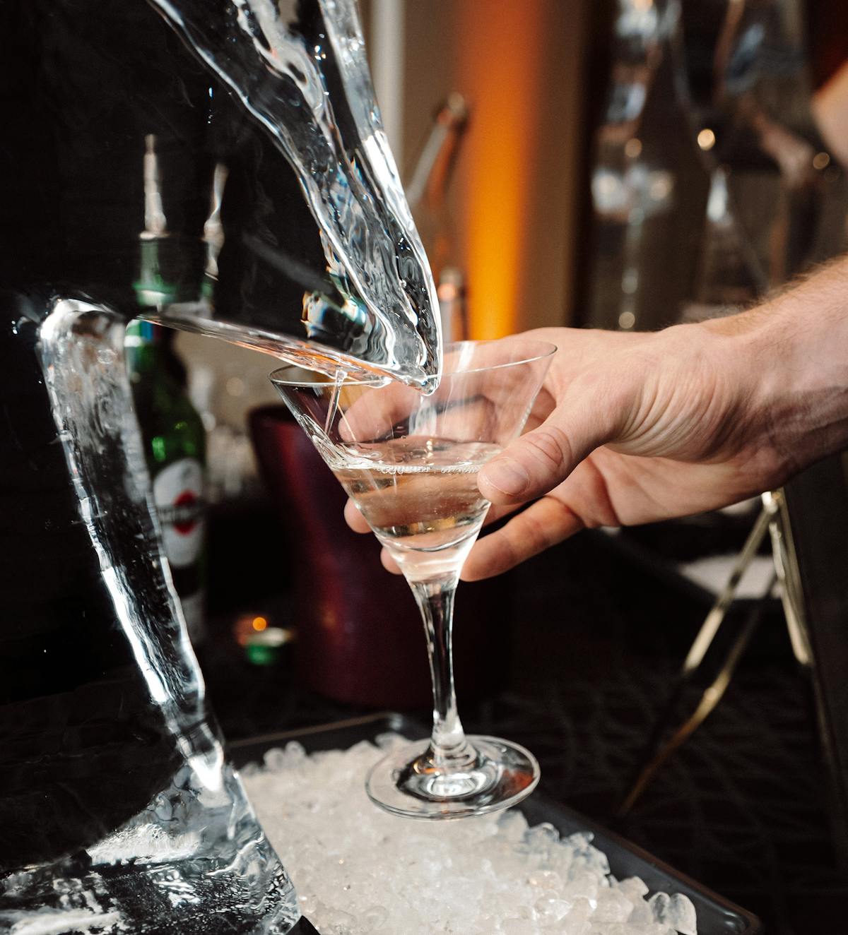A classic Chicago timeless event venue space with a martini luge at a James Bond Holiday Party
