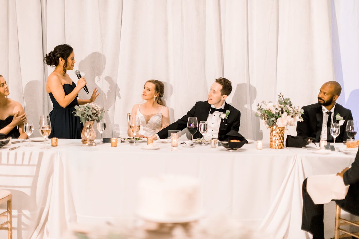 maid of honor giving a speech at A Timeless Classic Historical Chicago Wedding Venue