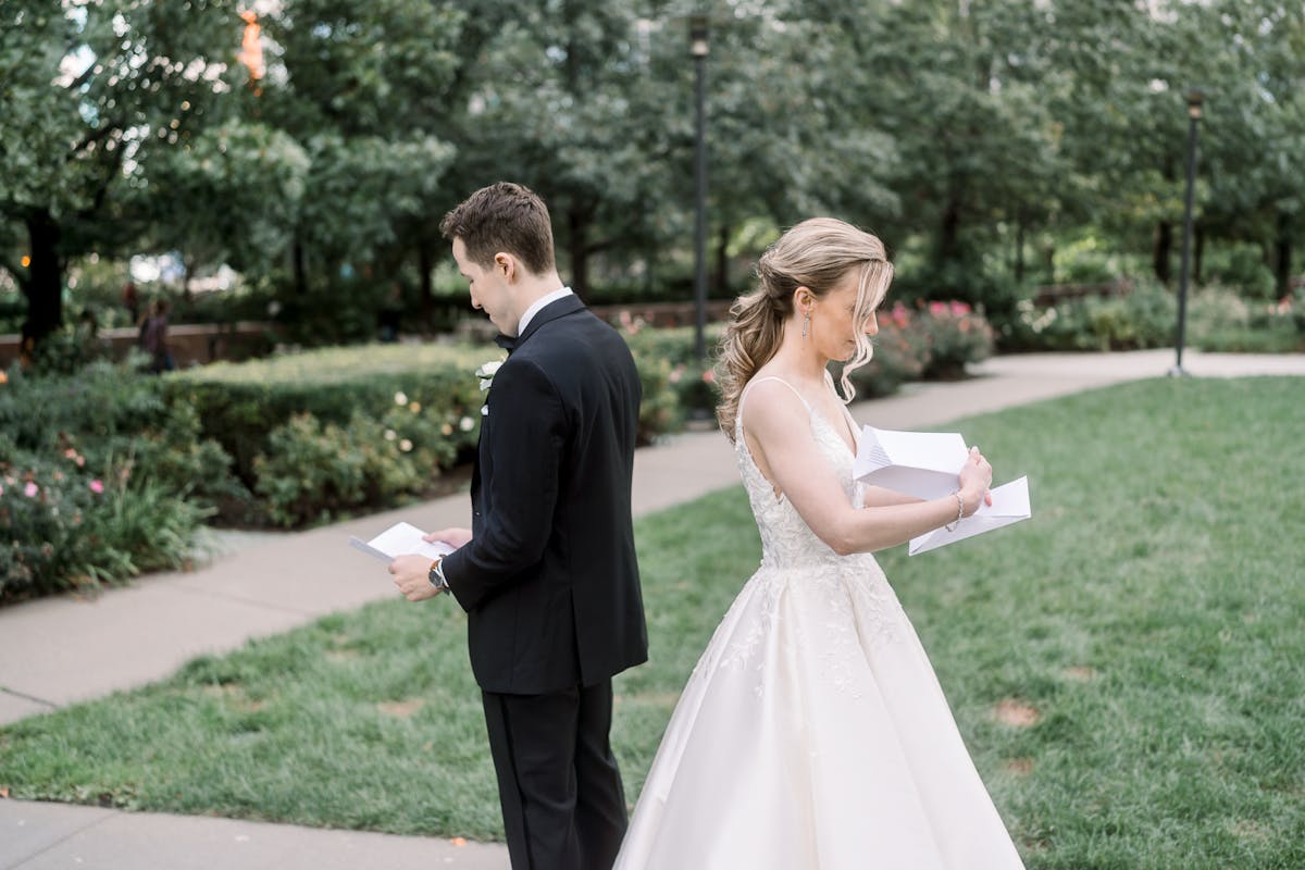 Bride & Groom reading vows at Art Institute of Chicago