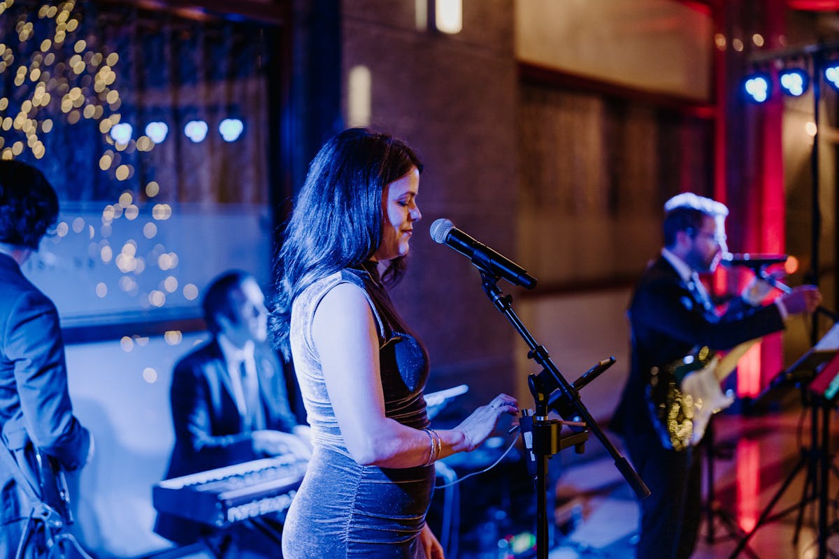 Chicago Blues Band Performing at a James Bond Casino Themed Holiday Party at a Large Historical Downtown Chicago Venue