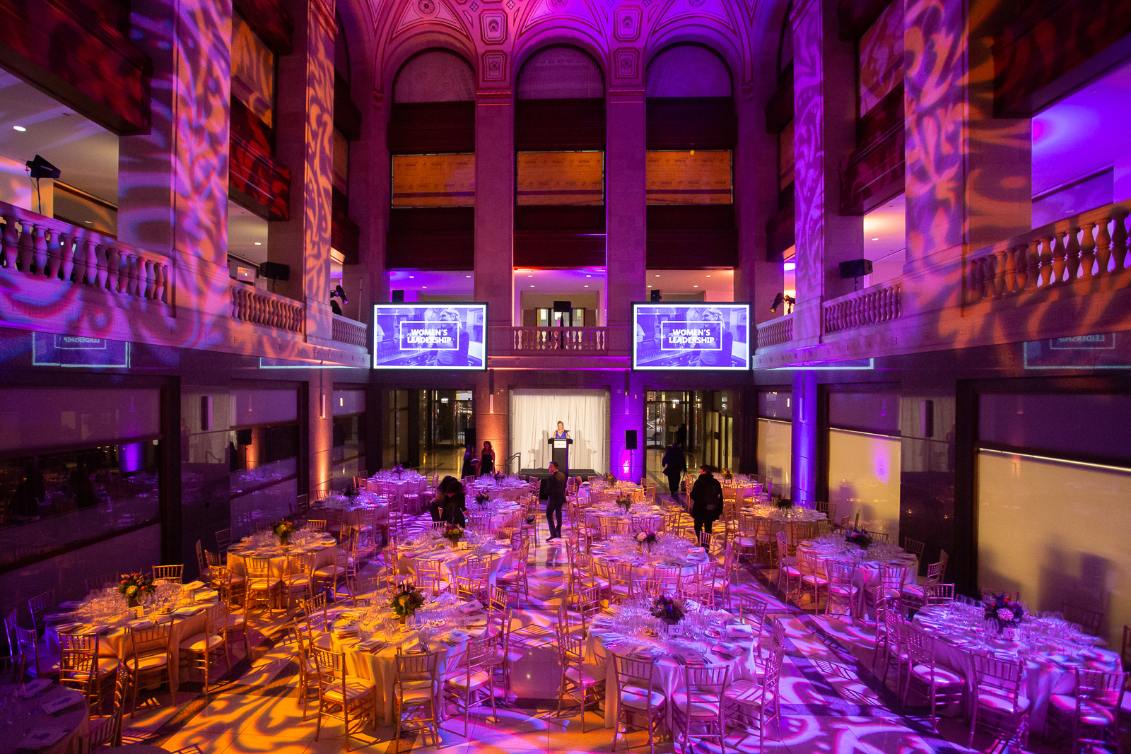 a purple light in front of a building