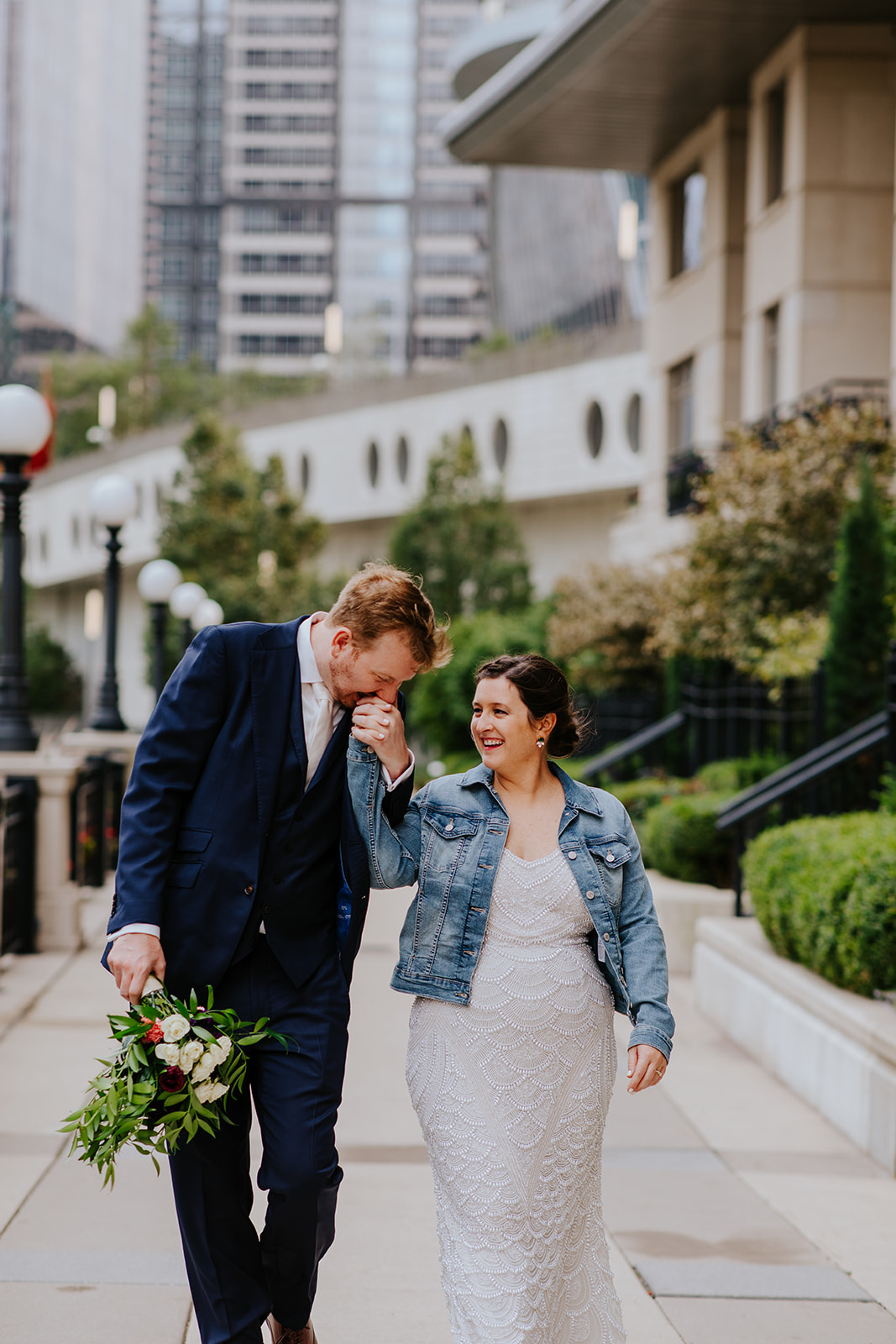 a man and a woman in a wedding dress