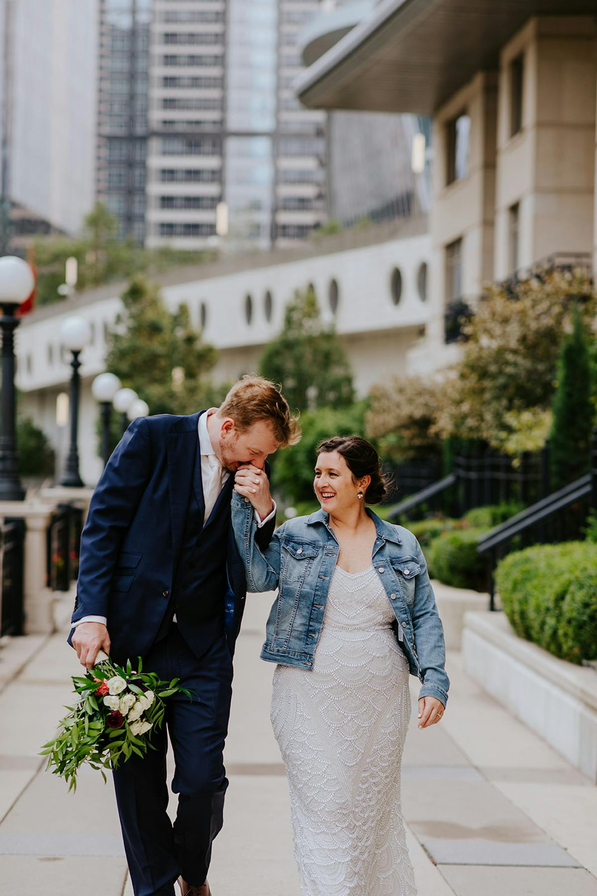 a man and a woman in a wedding dress
