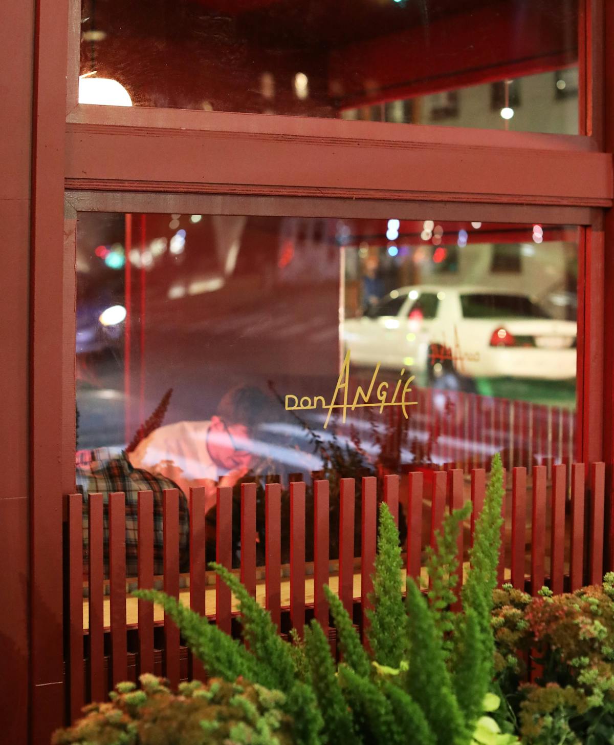 a close up of a store window