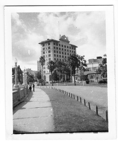 an old photo of a city