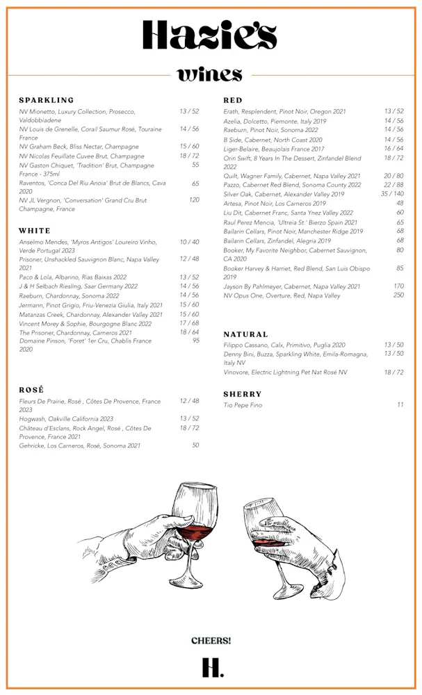 Faizee Menu Hazie's | American Restaurant in San Francisco, CA