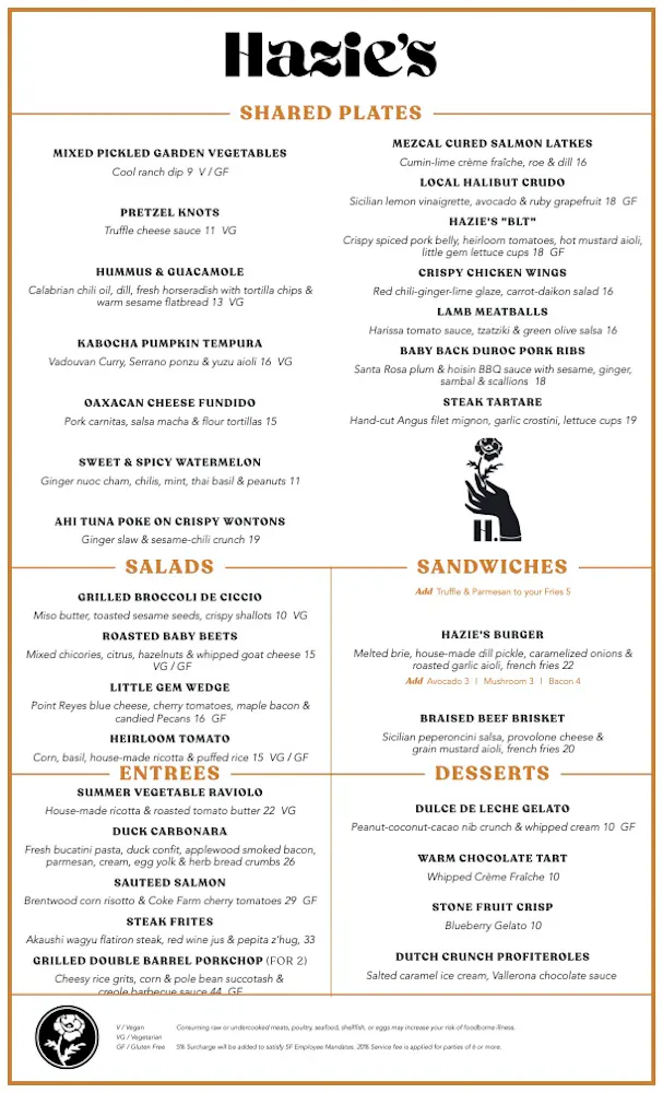 Faizee Menu Hazie's | American Restaurant in San Francisco, CA