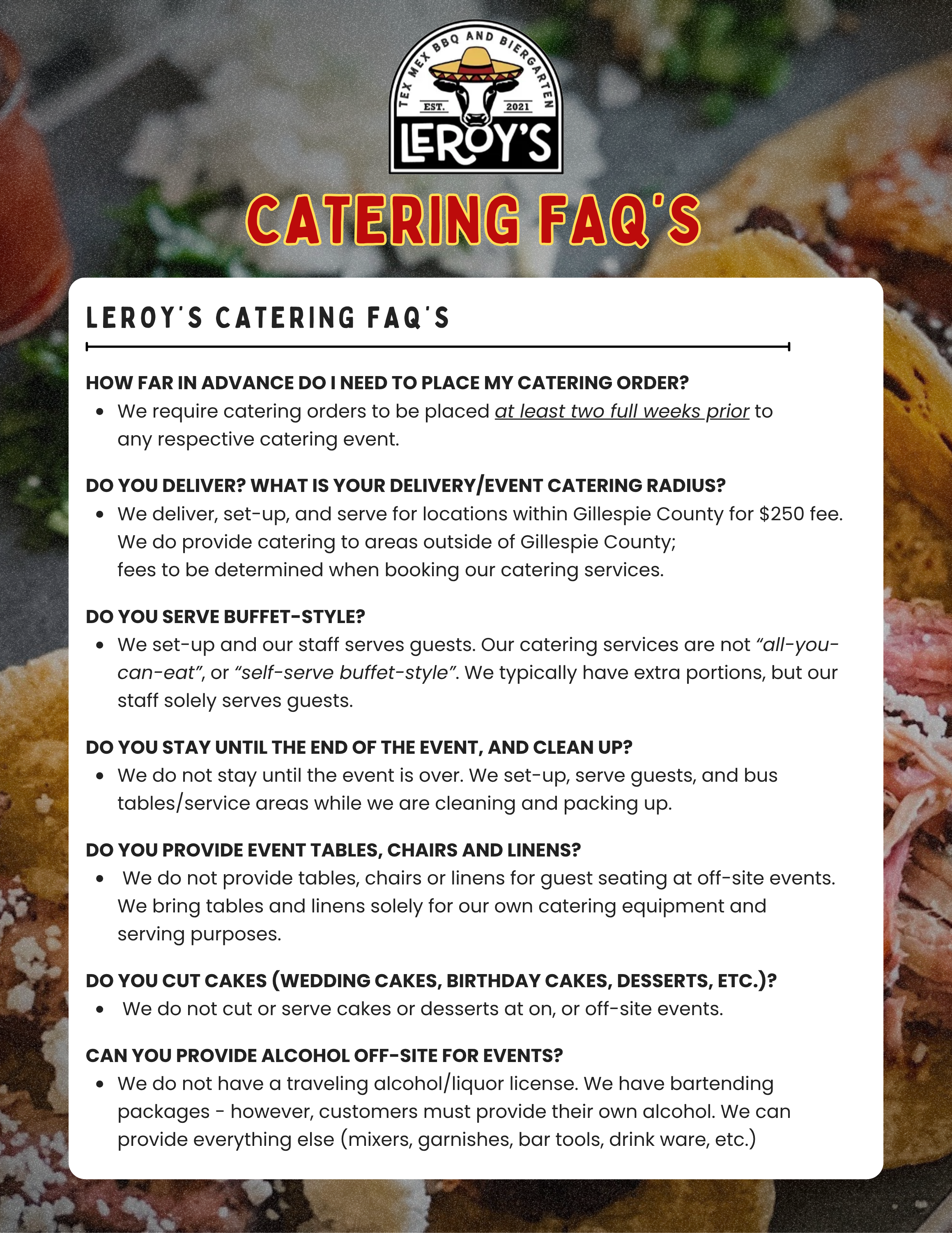 a menu of a catering service