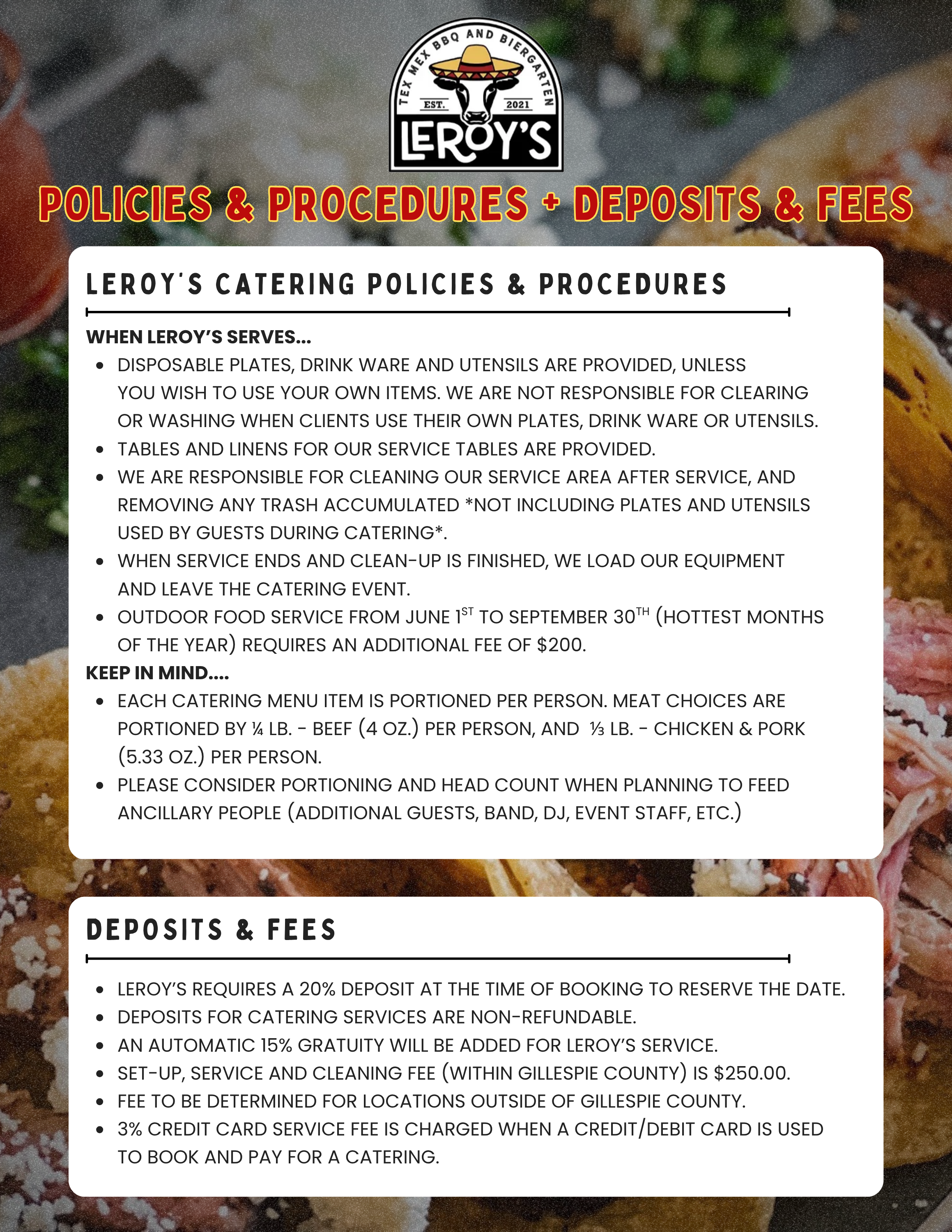 a menu of food on a table