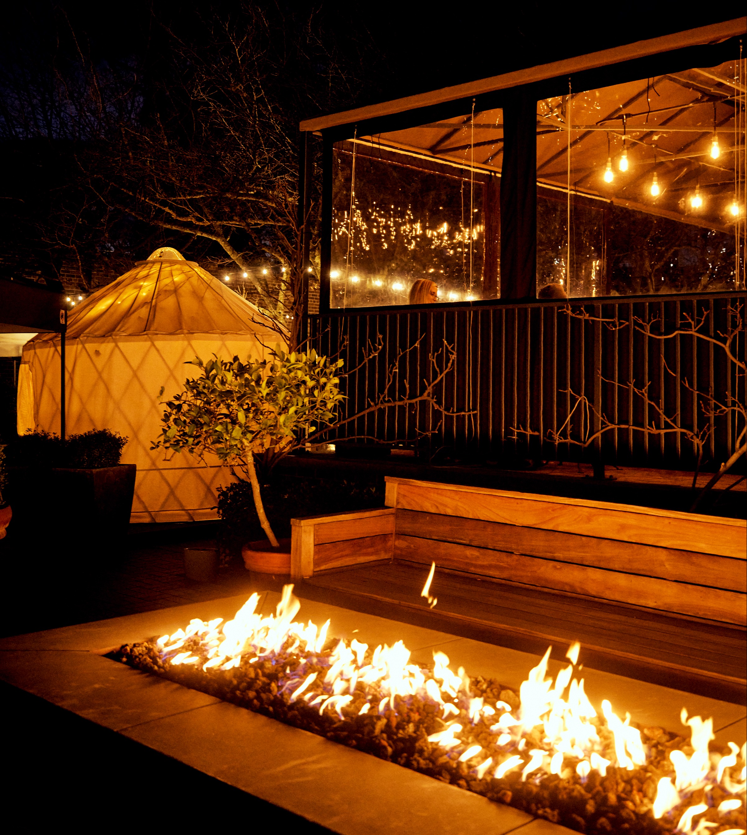a building lit up at night