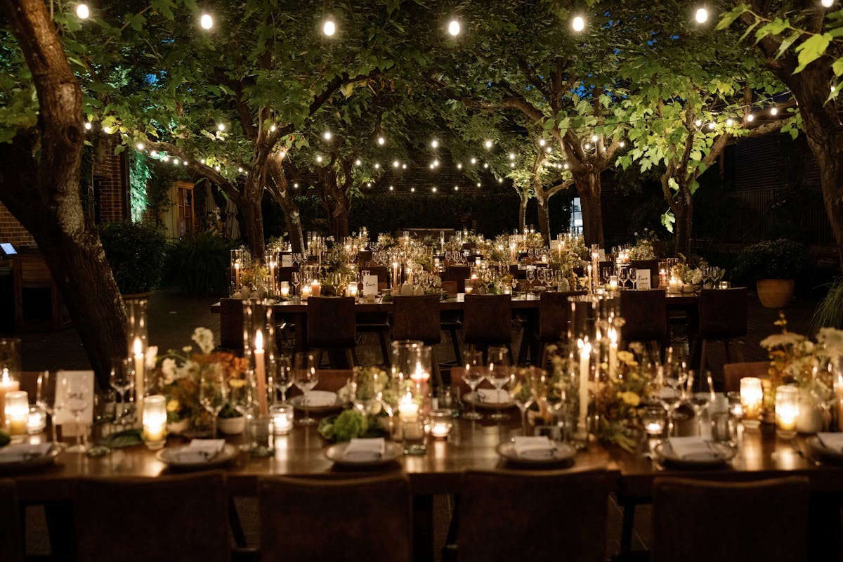 the charter oak group dinner in the courtyard