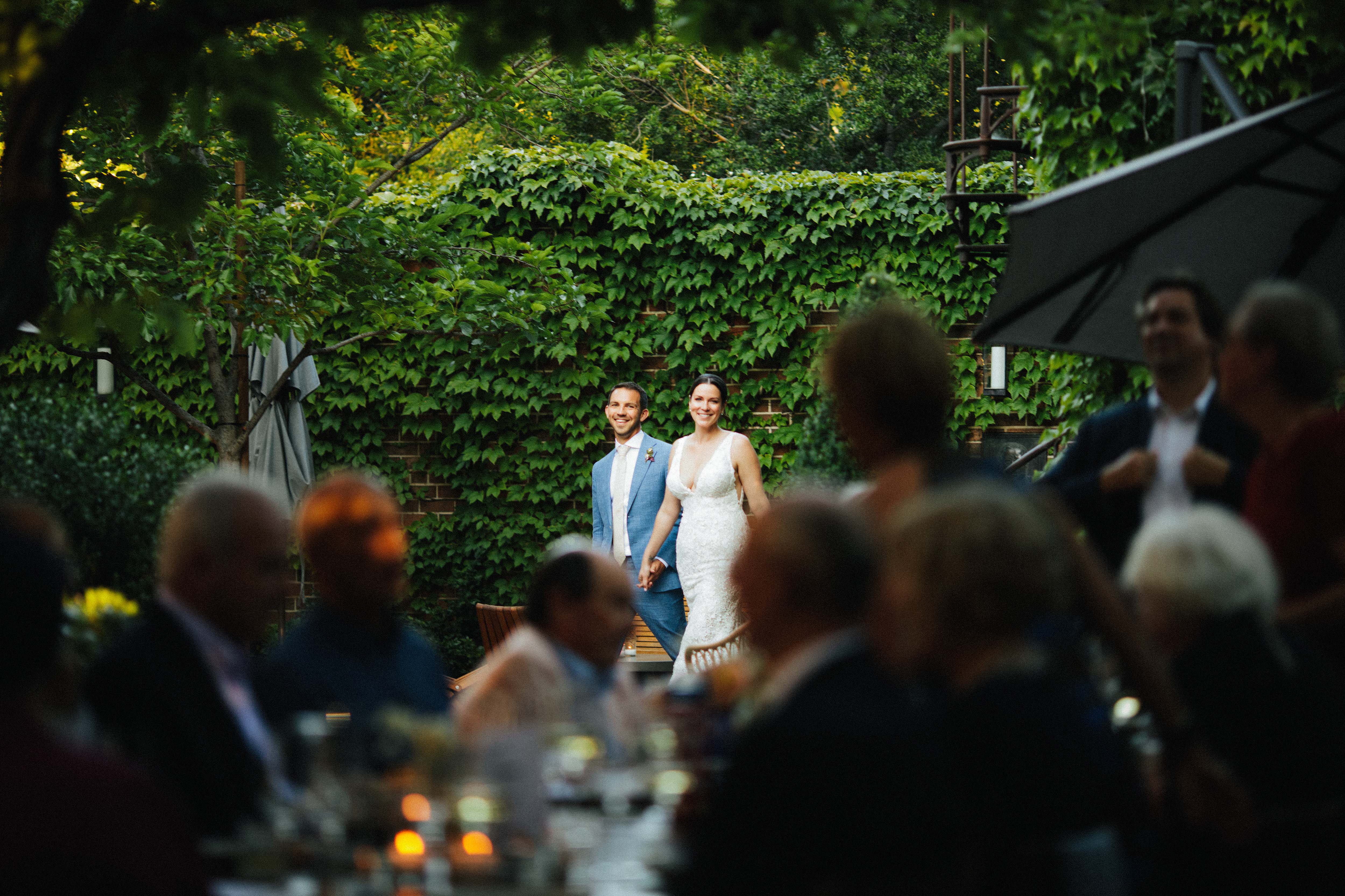 a group of people standing in front of a crowd