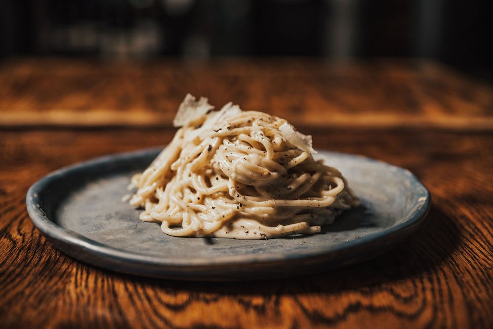 a close up of a plate of food on a table