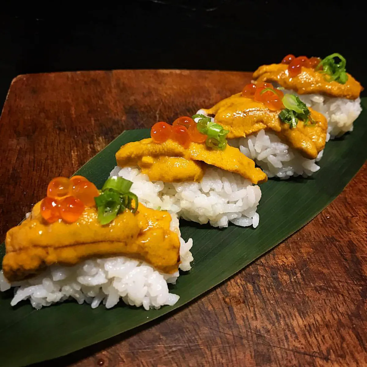 sushi on a wooden table
