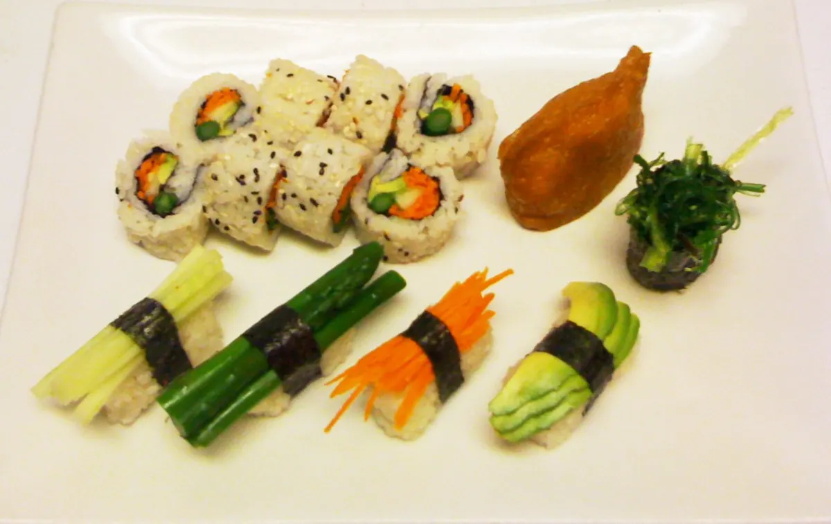 a white plate topped with different types of food